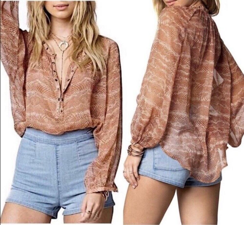 Amuse Society Women’s Sz Small Bonito Snake Print Sheer Blouse Top